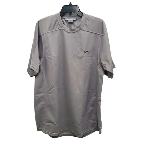 Nike Men's Gray Black Embroidered Swoosh Basic SS Breathable Athletic Top Sz‎ L - Picture 1 of 5